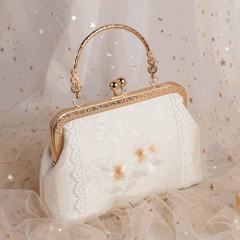 Chinese Style Embroidered Handbag for Women Vintage Metal Frame Evening Bags Kiss Lock Qi Pao Clutch Bag Female Ethnic Purses
