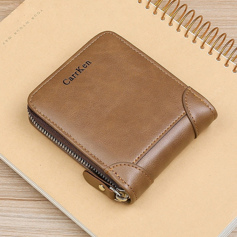 Men&#39;s Leather Wallet  Zipper Small Purse Card Holder Man Carteira Masculina Couro Coin Purse Man Porte Monnaie Money Bag