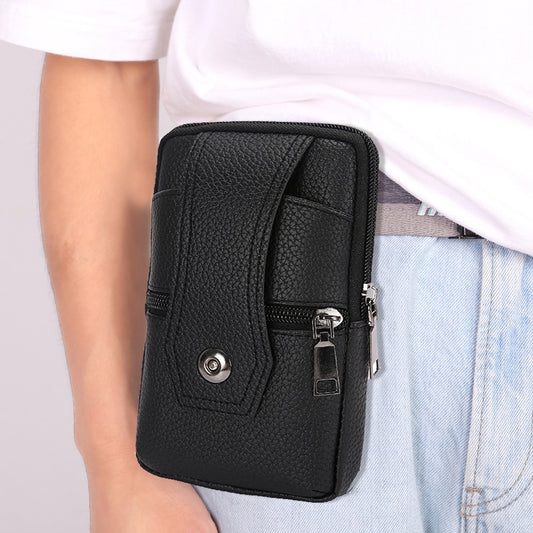 Vintage Men Solid Color PU Leather Waist Bag Casual Male Small Wallet Mobile Phone Bags Multi Layer Belt Pouch Coin Purse Cover