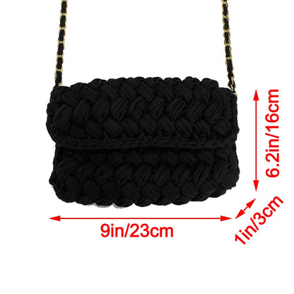 Fashion Rope Woven Shoulder Crossbody Bags for Women Chains Knitting Handbag String Square Bag Small Braided Flap Phone Purses