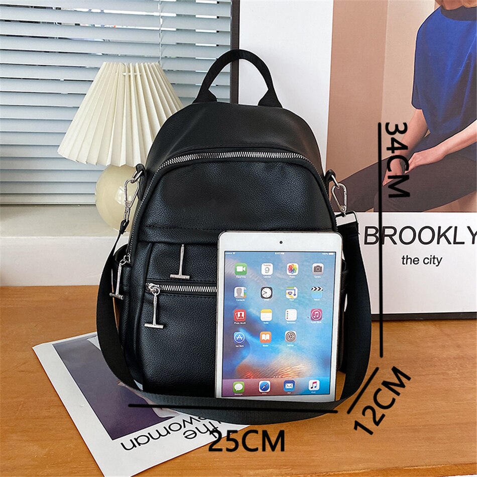 3 In 1 Large Capacity Women&#39;s Backpack Soft Leather Backpacks for School Teenagers Girls Casual Ladies Laptop Bag Travel Mochila