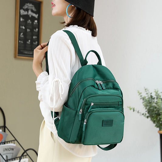 New Dark Green Women&#39;s Backpack Waterproof Nylon Backpack Student School Bag Suitable For Girls&#39; Small Travel Rucksack