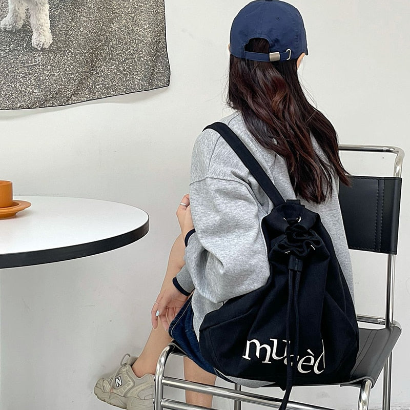 Backpack Embroidered Women&#39;s Backpacks Canvas Drawstring School Bags for Teenagers Casual Backpacks for Female Big Capacity