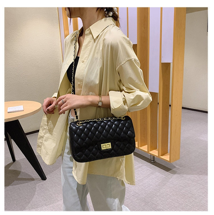 Women&#39;s Shoulder Bag Pu Leather Lingge Pattern Women&#39;s Straddle Small Bag Brand Designer Simplicity Girl&#39;s Purse Handbag Sac