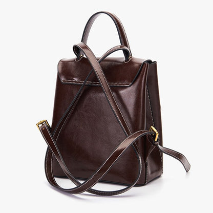 Women  Genuine Leather Backpack Rucksack Meseenger Shoulder Bags Grils Oil Wax Cowhide Female Daypack School Book Bag Knapsack