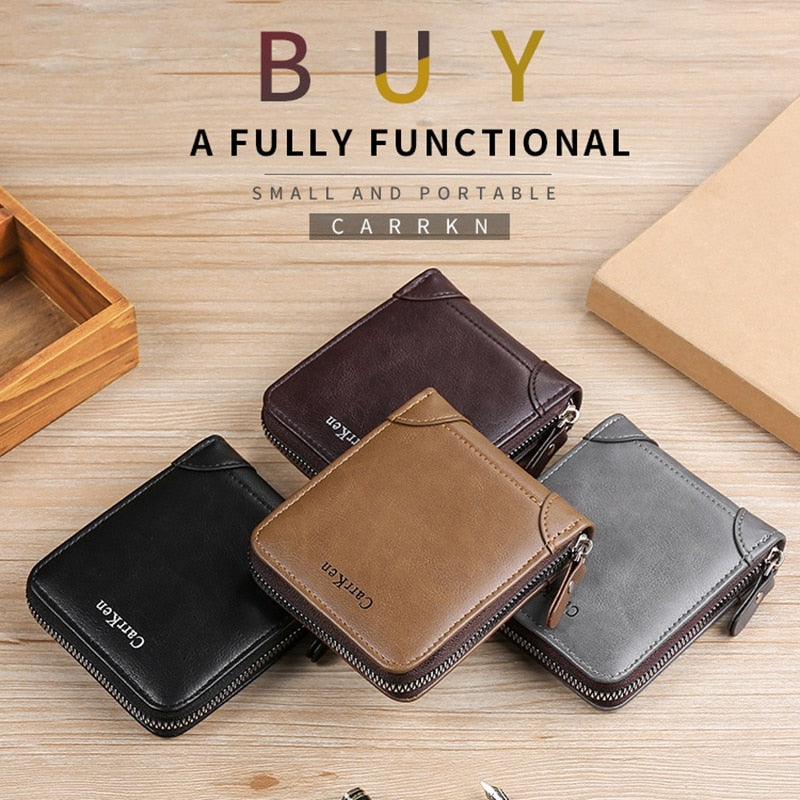 Men&#39;s Leather Wallet  Zipper Small Purse Card Holder Man Carteira Masculina Couro Coin Purse Man Porte Monnaie Money Bag