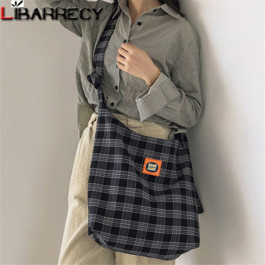 New Style High Quality Canvas Women&#39;s Shoulder Bags Luxury Plaid Pattern Designer Ladies Crossbody Bag Fashion Teen Bookbag Sac