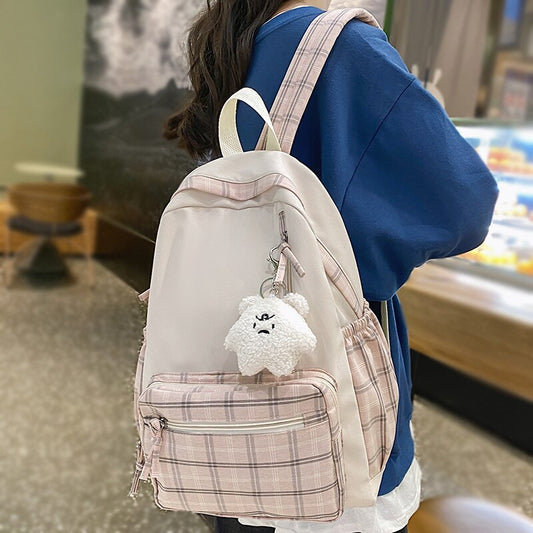 New Plaid Lady Cute Bag Trendy Female Laptop Backpack Fashion Travel Women Lattice Kawaii Book Backpack Girl College School Bags