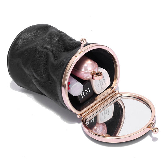 Genuine Leather Soft Coin Purse Mini Coin Case Cosmetic Bag Lipstick Bag Cushion Women&#39;s Coin Purse Creative Wallet Barrel Shape