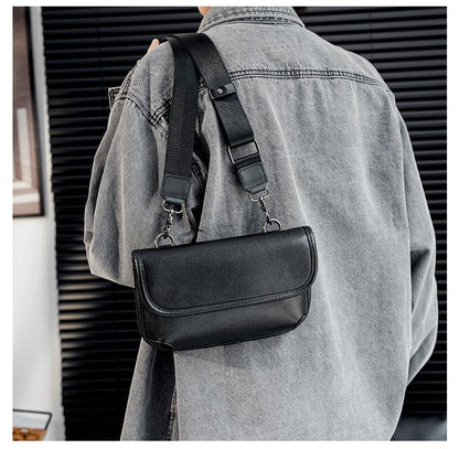 LEBSGE New Men Small Crossbody Square Bag Pu Leather Black Color Street Style Small Shoulder Bag Mobile Phone Bag Diagonal Bag