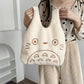 Cartoon Totoro Embroidery Lamb Fabric Handbag for Women Girls Japan INS Shoulder Bag Tote Bag Soft Fur Shopper Bag