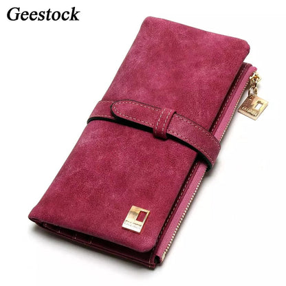 Geestock Women Long Wallets Coin Purse PU Matte Two Fold Wallets Zipper Mobile Phone Design Card Holder Ladies Clutches Wallet