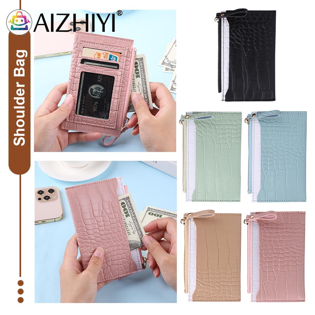 Fashion Women PU Leather Alligator Pattern Bank Shopping ID Card Holder Casual Ladies Contrast Color Wallet Mini Coin Purse