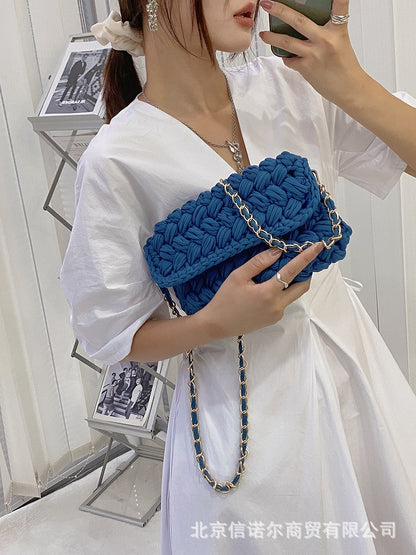 Fashion Rope Woven Shoulder Crossbody Bags for Women Chains Knitting Handbag String Square Bag Small Braided Flap Phone Purses