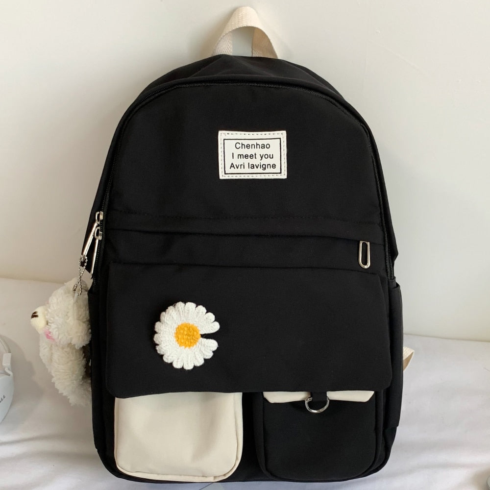 Girl College Student Backpack Cute Flower Nylon Women School Bag Lady Kawaii Backpack Female Fashion Bags Book Trendy Travel New