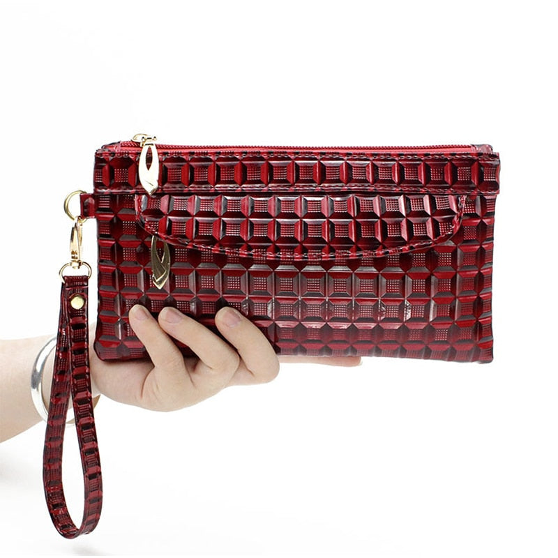Red Black Leather Clutch Purse Women&#39;s Wallets Fallow Long Ladies Double Zipper Wallet Clutch Bag Party Design  Crocodile Purses