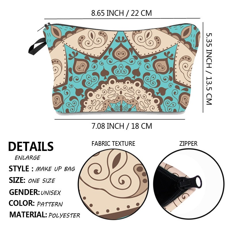 FUDEAM Polyester Mandala Pattern Portable Women Travel Storage Bag Toiletries Organize Cosmetic Bag Waterproof Female MakeUp Bag