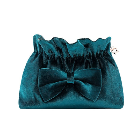 Vintage Elegant Cosmetic Bag Women Soft Velvet Handbag With Big Bow Makeup Bag Star Zipper Lipstick Toiletry Bag Neceser Mujer