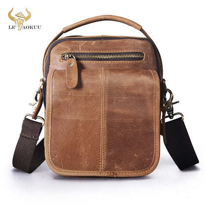 Hot Sale Crazy Horse Leather Fanny Waist Belt Bag Pack Design Messenger Satchel Cross-body Shoulder Tote bag For Men Male 8025