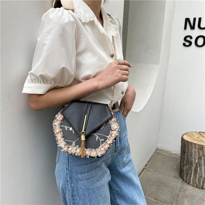 Women Shoulder Bags Embroidery Tassel Cross Body Chinese Style Fashion Retro Chain Bag Womens Elegant Sweet Ins Messenger Chic