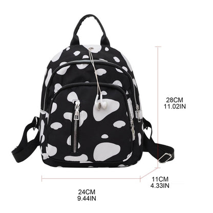 Kawaii Cow Print Small Backpack Women Girls Mini Cute School Bookbag Female Nylon Casual Rucksack Daypack Travel Shoulder Bag