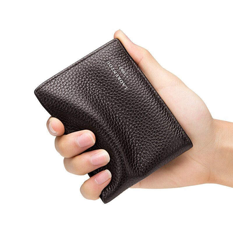 LAORENTOU Coin Purse Genuine Leather Men Wallet Card Holder for Male Driver&#39;s License Holder Leather Bifold Wallets Slim Wallet