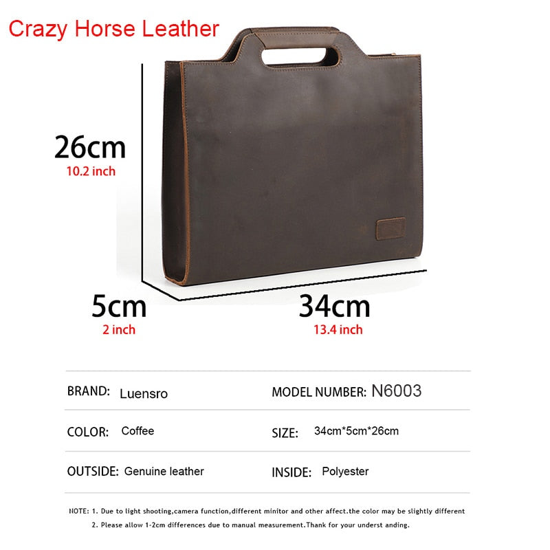 New Men&#39;s Handbag Business Shoulder Bag Crazy horse Leather Tote Bag Simple Briefcace Bag Casual Ipad bags Man bolso hombre