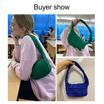 Fashion Space Pad Cotton Women Shoulder Baguette Shape Bag Female Shopper Lady Winter Nylon Padded Winter Quilted Bag Handbag