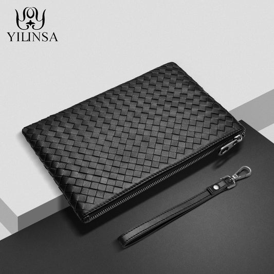 YILINSA 100% Sheepskin Genuine Leather Clutch Bag Men Wallet With Hand Strap Fashion Designer Soft Large Capacity Luxury Purse