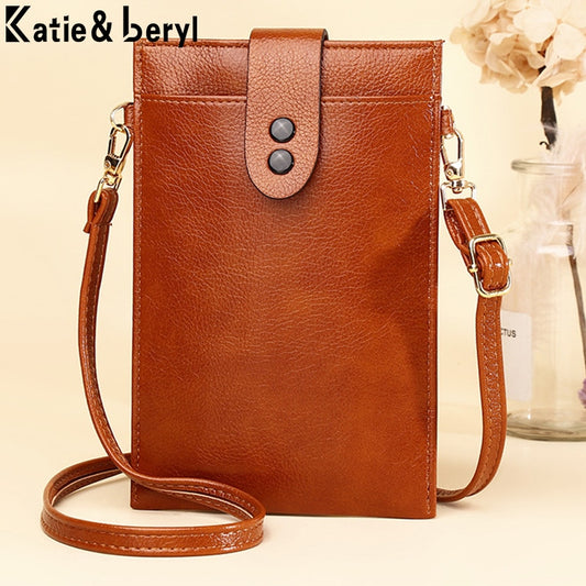 Retro Ultra-Thin Phone Shoulder Bag for Women Summer Small Crossbody Bag Soft PU Leather Handbags Card Holder Zipper Wallet