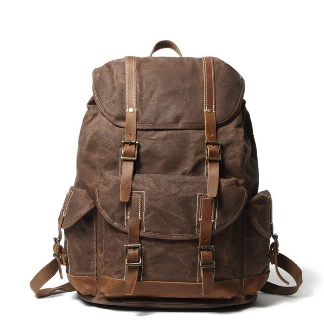Vintage Oil Wax Canvas Backpack Men Waterproof Travel Shoulder Bag High Quality Fashion Student Bag Laptop Male Backpack