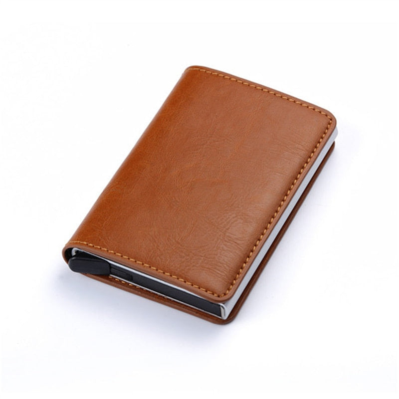 Business ID Credit Card Holder Men Women Coin Leather Wallet RFID Aluminium CardHolder Box with Money Clips Purse