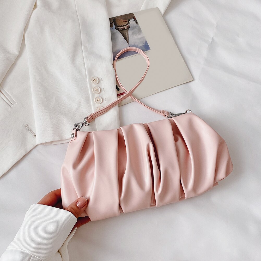 Pleated Fashion PU Leather Underarm Shoulder Bags for Women Casual Solid Color Small Cloud Handbags Ladies Daily Shoulder Bags