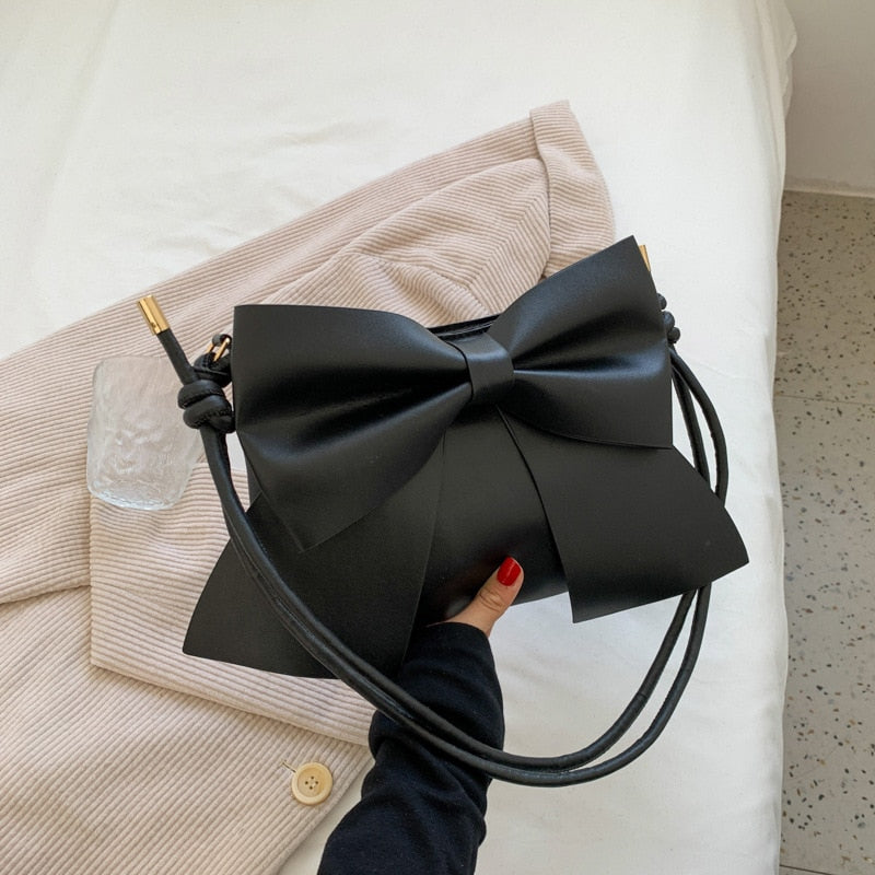 Luxury Designer Handbags For Women Simple Fashion Cute Bow Flap Ladies Solid Handbag Women&#39;s Leather Shoulder Crossbody Bags