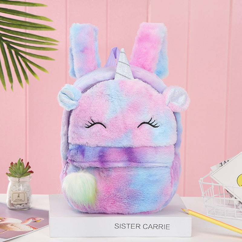 Cute Cartoon Backpack Girl Plush Unicorn Backpacks Cute Fashion Fur Backpacks Children Schoolbag Kids Gift Book Bag