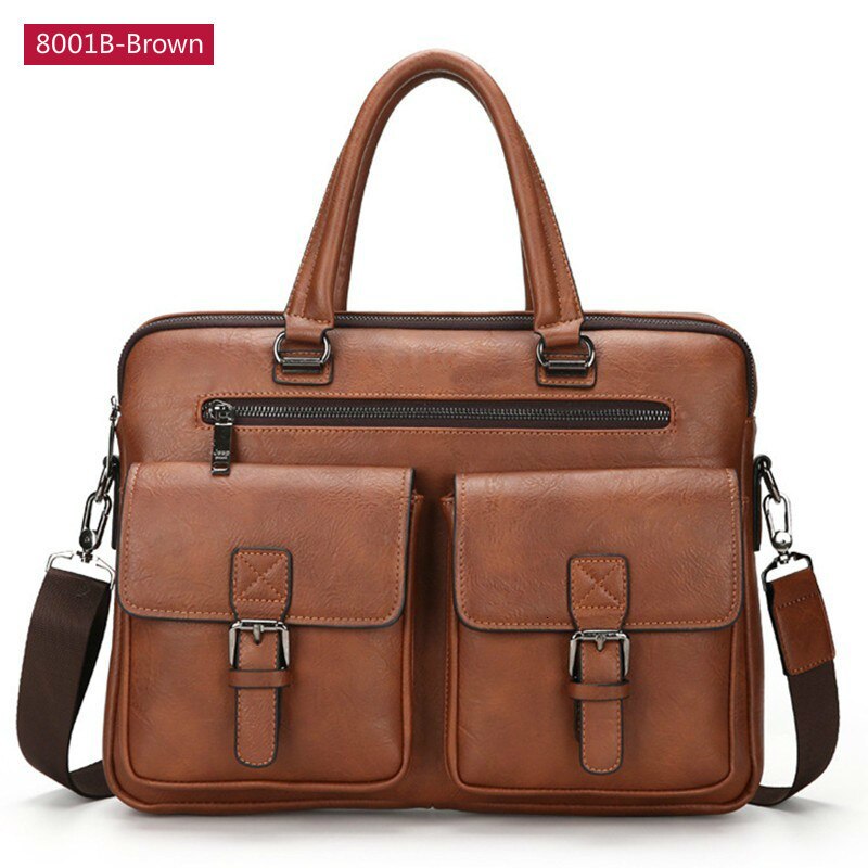 OYIXINGER Men Briefcases Men&#39;s Business Leather Handbag Two Pocket Messenger Bag Soft Handle Laptop Bags Bolso Bandolera Hombre