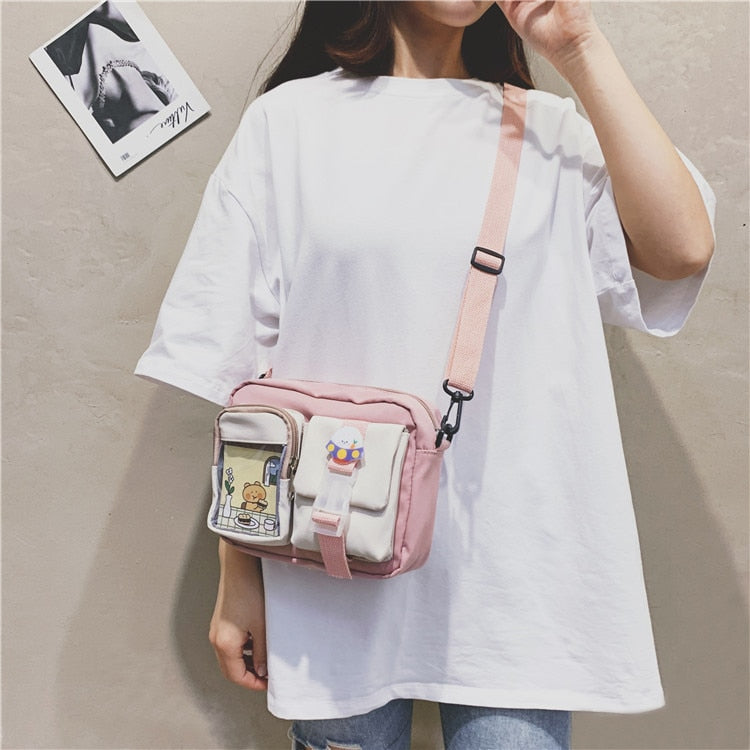 Japanse Style Kawaii Bag Girls Student Small Nylon Bag Mutipockets Transparent Crossbody Bags Women New Shoulder Bag Bolsa Mujer