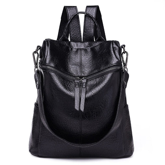 Korean Backpack Women The Wild Fashion Shoulder Travel Backack School Bag Waterproof Leisure Travel  PU Leather Backpacks Black