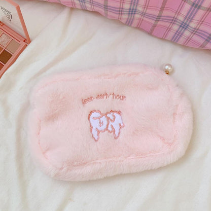 New Korea Fashion Women Pearl Cosmetic Bag  Japanese Cute Ins Bear Dog Pencil Makeup Storage Organizer Bag Pouch For Girls Bag