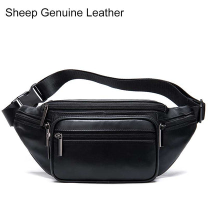 MVA Men&#39;s Waist Bag Belt Waist Packs Sheep genuine Leather Waist Bag For men/women Fanny Pack Belt Bum/Hip men&#39;s belt bags  8879