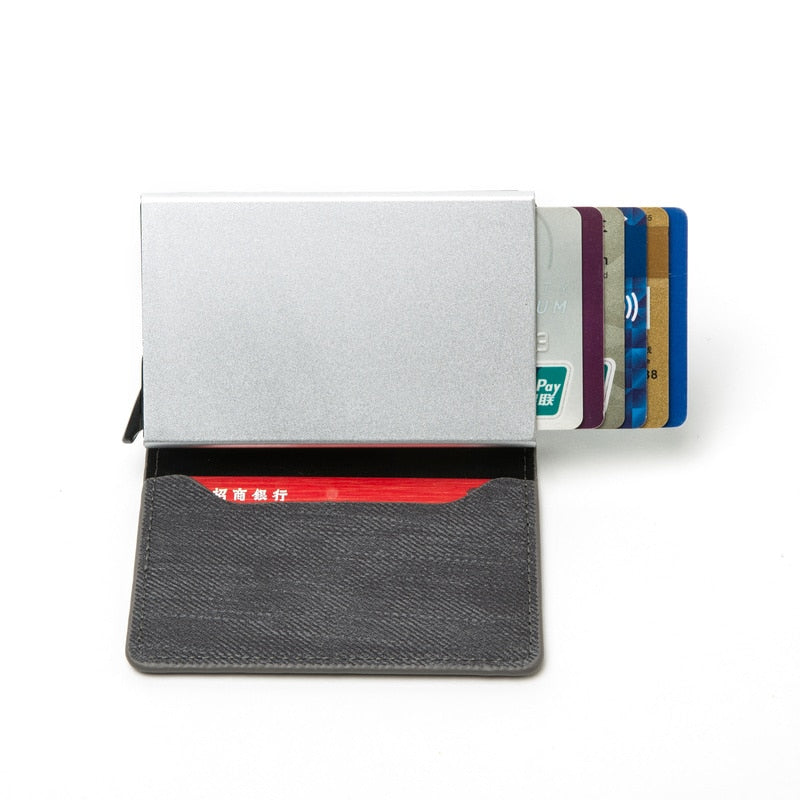 Business ID Credit Card Holder Men Women Coin Leather Wallet RFID Aluminium CardHolder Box with Money Clips Purse