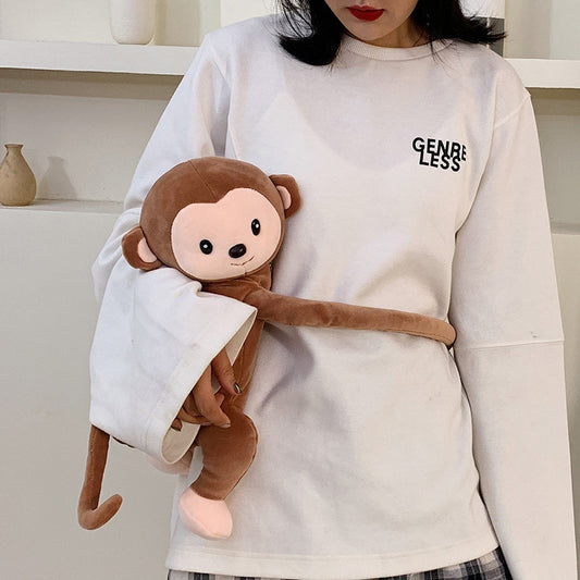 Female cute bag cartoon women monkey plush doll shoulder bag girls mobile phone bag autumn new style