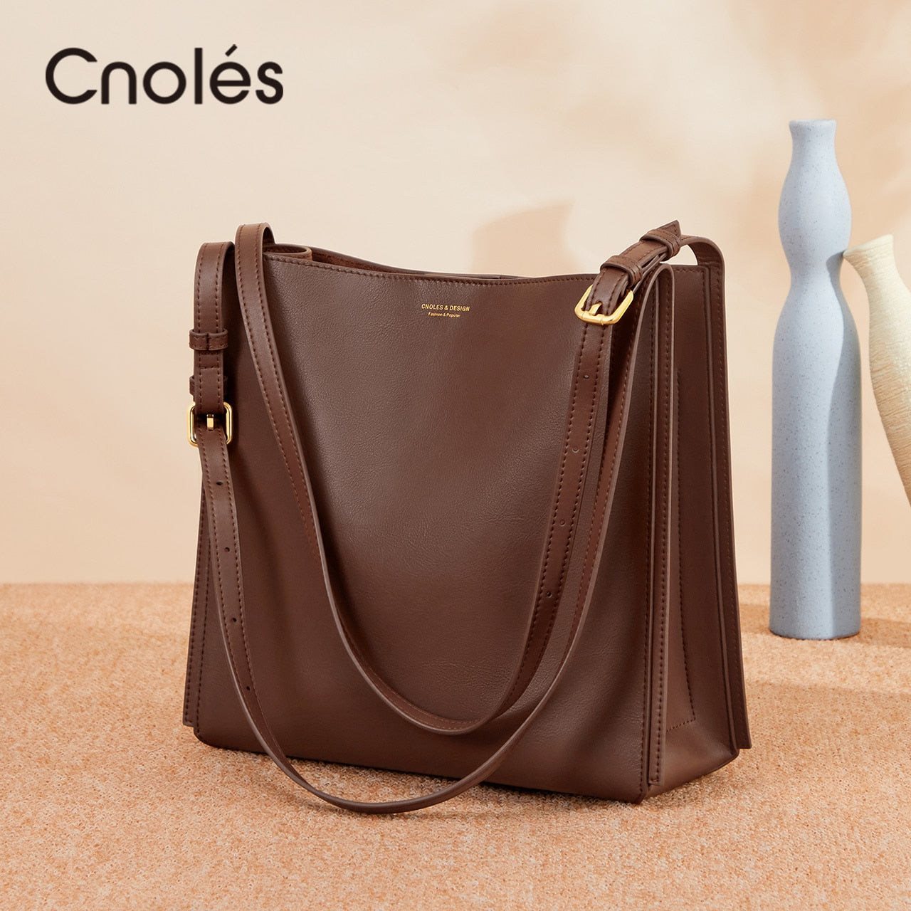 Cnoles Women Handbags Bucket Bag Shoulder Bag Luxury Designer Brand Genuine Leather Casual Ladies Female Crossbody Messenger