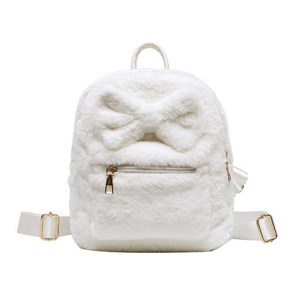 Kawaii Bow Plush Women Backpacks Soft Fluffy Bags Furry Bags For Women Faux Fur Shoulders Bag Winter New Bags Mini Backpack