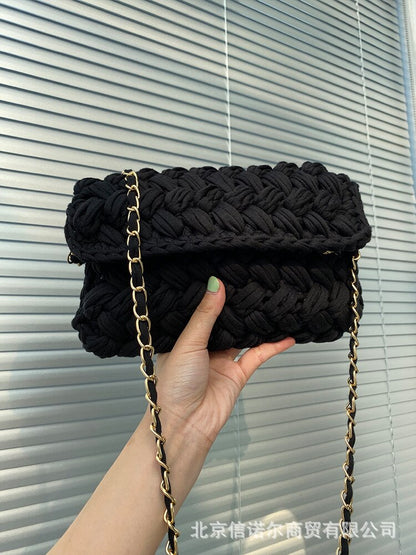 Fashion Rope Woven Shoulder Crossbody Bags for Women Chains Knitting Handbag String Square Bag Small Braided Flap Phone Purses