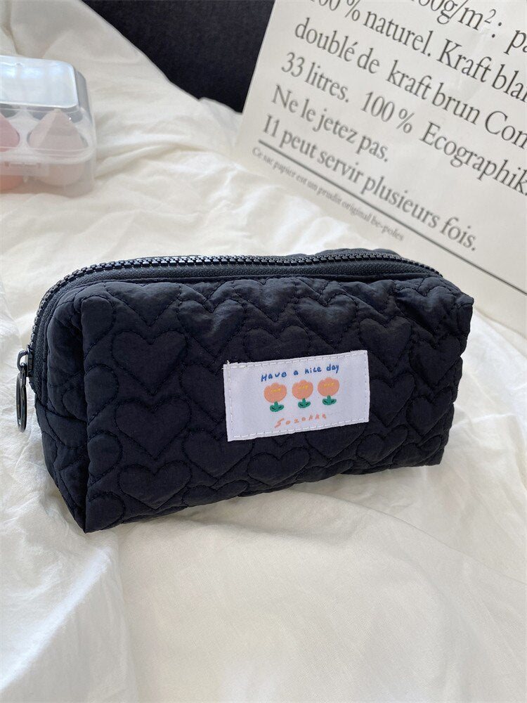 Korean Cute Quilted Makeup Bag Women Portable Cosmetic Pouch Small Necesserie Organizer Zipper Beauty Case Student Pencil Case