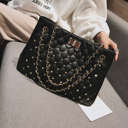 Large Capacity Rivet Fashion Tote Luxury Channels Handbags Women Leather Bags Designer Bolsos Mujer Shoulder Clutch Bag Female