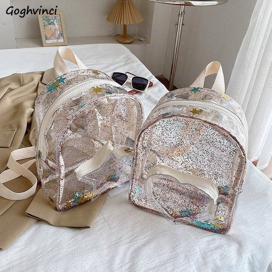 Transparent Backpacks Women Small Simple Solid Casual Street Ladies Shopping Designed Sequin Clear Bags Zipper OL Ulzzang Trendy