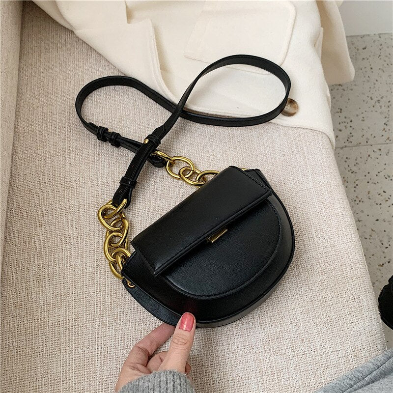 Casual Saddle Style Women Shoulder Bag High Quality Leather PU Crossbody Bag for Female Chains Cute Handle Handbag Women