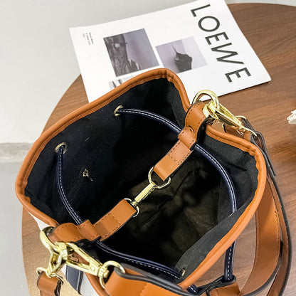 Cute Tote Bag New Korean Style Women Drawstring Bag Ladies Bucket Crossbody Bag Fashion Wide Strap Leather Shoulder Handbag